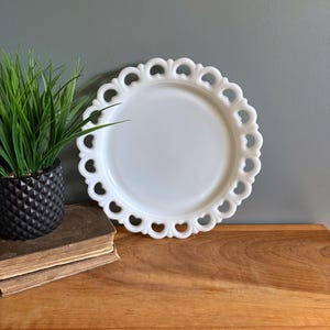Vintage Milk Glass Lace Edge Serving Plate Platter