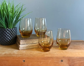 Set of 4 Vintage Libby Glasses Golden Amber Tempo Tumblers Drinkware Barware