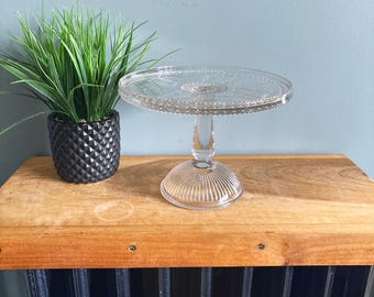 Vintage Glass Cake Stand Pedestal Plate Dish