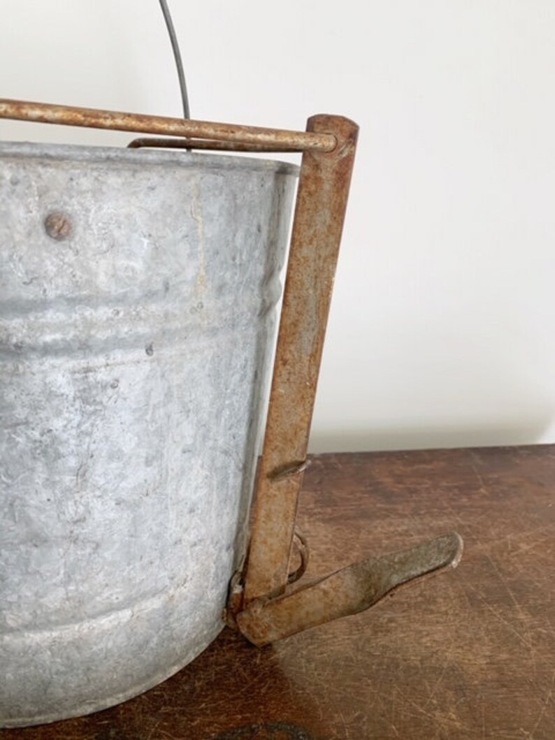 Vintage Galvanized Mop Bucket with Wood Rollers Etsy