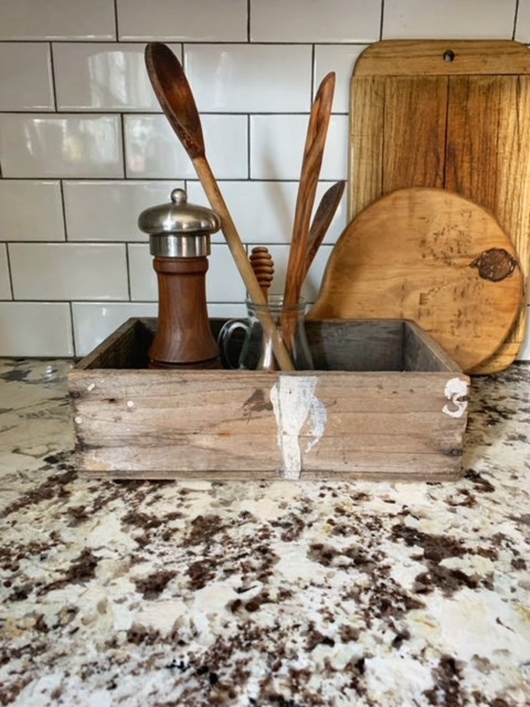 Vintage Primitive Rustic Wood Box Tray Valet Etsy