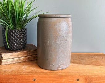 Tall Vintage Salt Glaze Crock Farmhouse Stoneware Floral Vessel