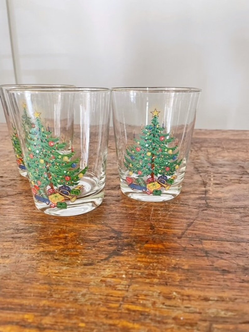 Set of 6 Vintage Christmas Tree Glasses Tumblers Barware Etsy