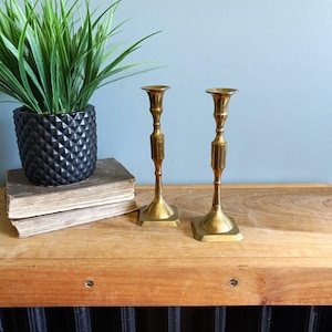 Pair Vintage Brass Candlesticks Taper Candle Holders