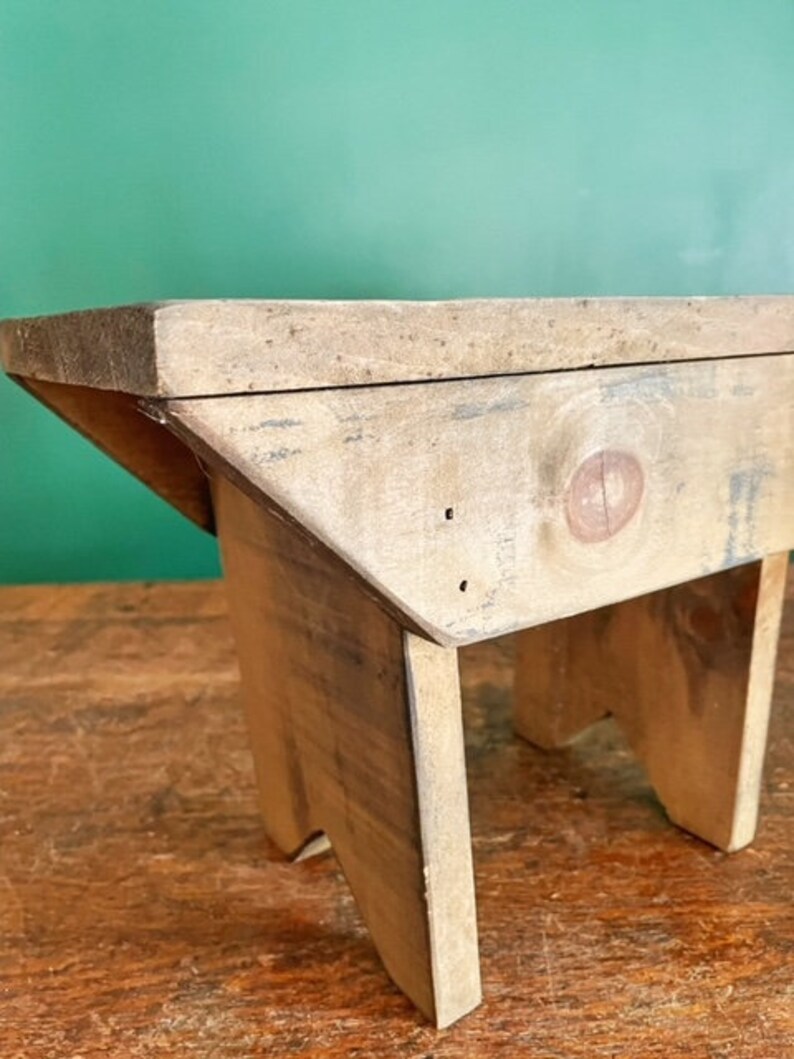 Primitive Vintage Wooden Stool Plant Stand Etsy