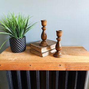 Pair Wooden Vintage Candle Holders Wood Candlesticks