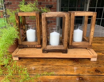 Wooden Lantern Pallet Wood Lantern with Candle Wood Candle Lantern Rustic Lantern Farmhouse Style