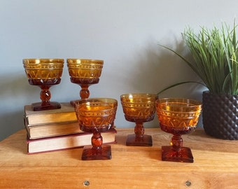 Vintage Sherbet Cups Set of 5 Amber Colored Glass Ice Cream Dishes