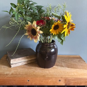 Vintage Stoneware Brown Farmhouse Crock Utensil Holder