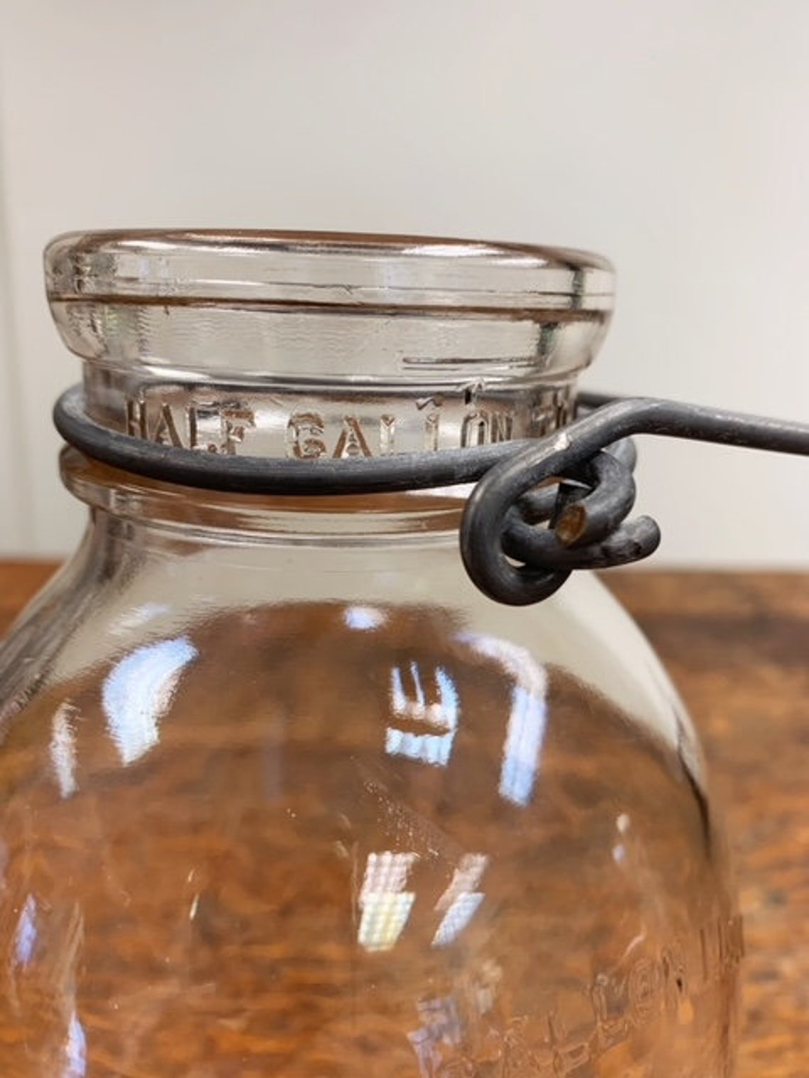 Vintage Clear Glass Half Gallon Jar Jug Milk Bottle With Wire Etsy