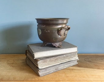 Small Vintage Brass 3 Footed Planter Pot