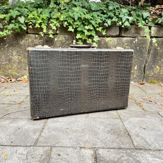 Vintage Suitcase Luggage Alligator Patterned Briefcase Photo Prop