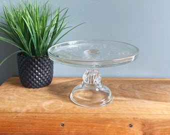 Vintage Cake Pedestal Clear Glass Dish Plate