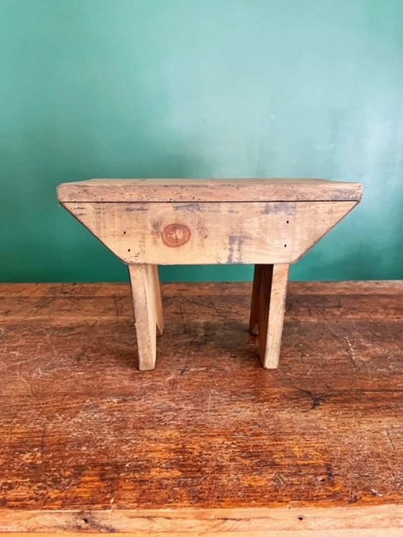 Primitive Vintage Wooden Stool Plant Stand Etsy