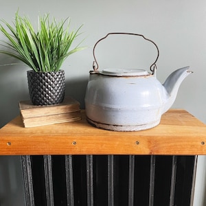 Vintage Enameled Cast Iron Tea Kettle Tea Pot Decorative Use Only