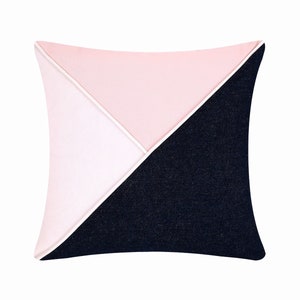 Navy blue,white and pink denim fabric geometrical design decorative pillow cover-cushion-throw pillow-living room-gifts for her
