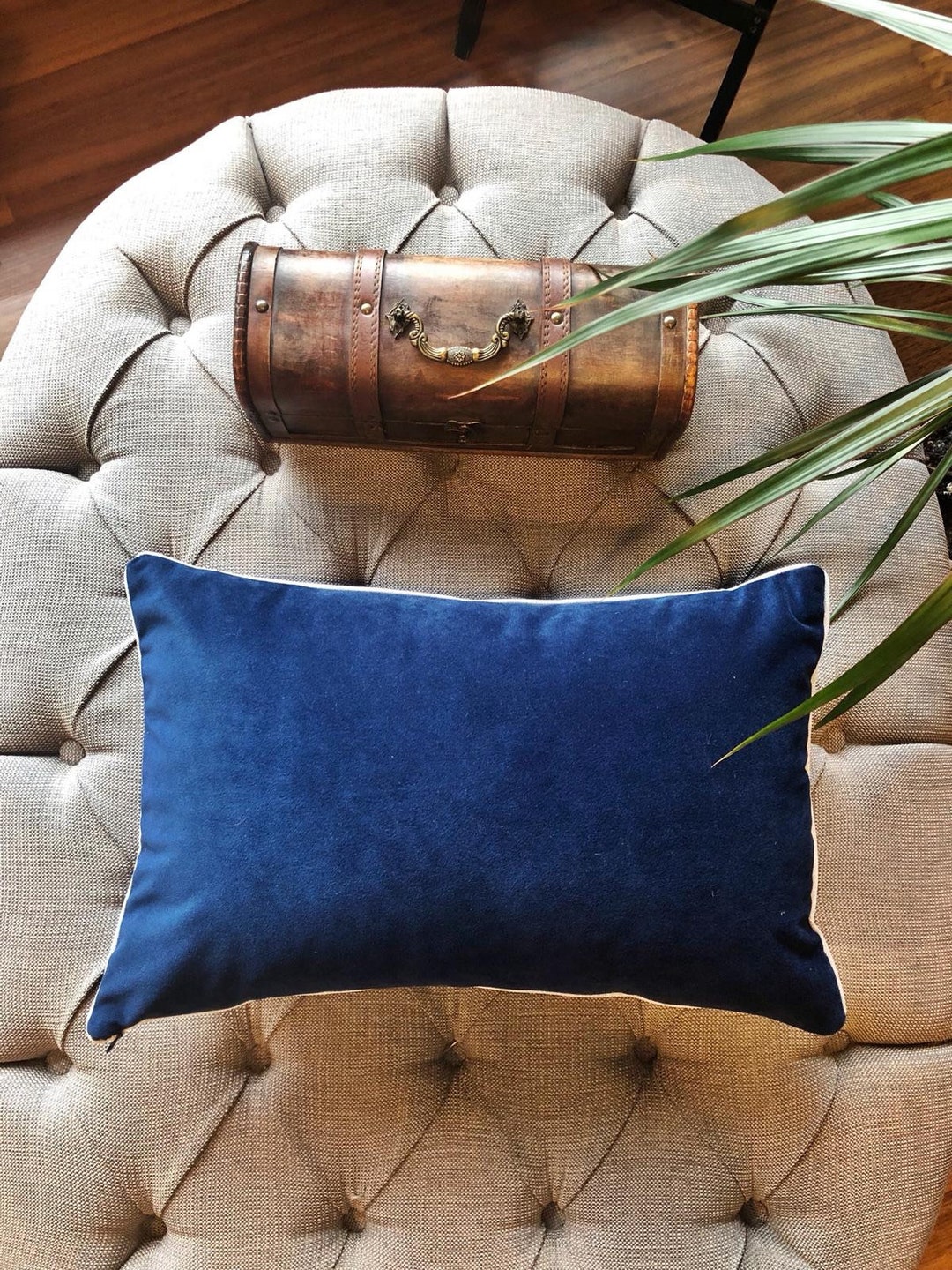 Navy Blue Velvet Decorative Pillow Cover With Shiny Silvery Etsy