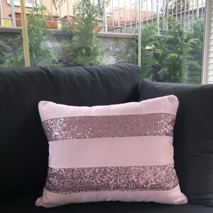 Pink sequin decorative pillow cover,Home decor,living room,gift for her,cushion,throw pillow,gifts,Handmade,Striped pillow