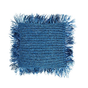 Blue hand knitting emroidery paper rope decorative pillow cover with tassel,housewarming gifts,cushion,throw pillow