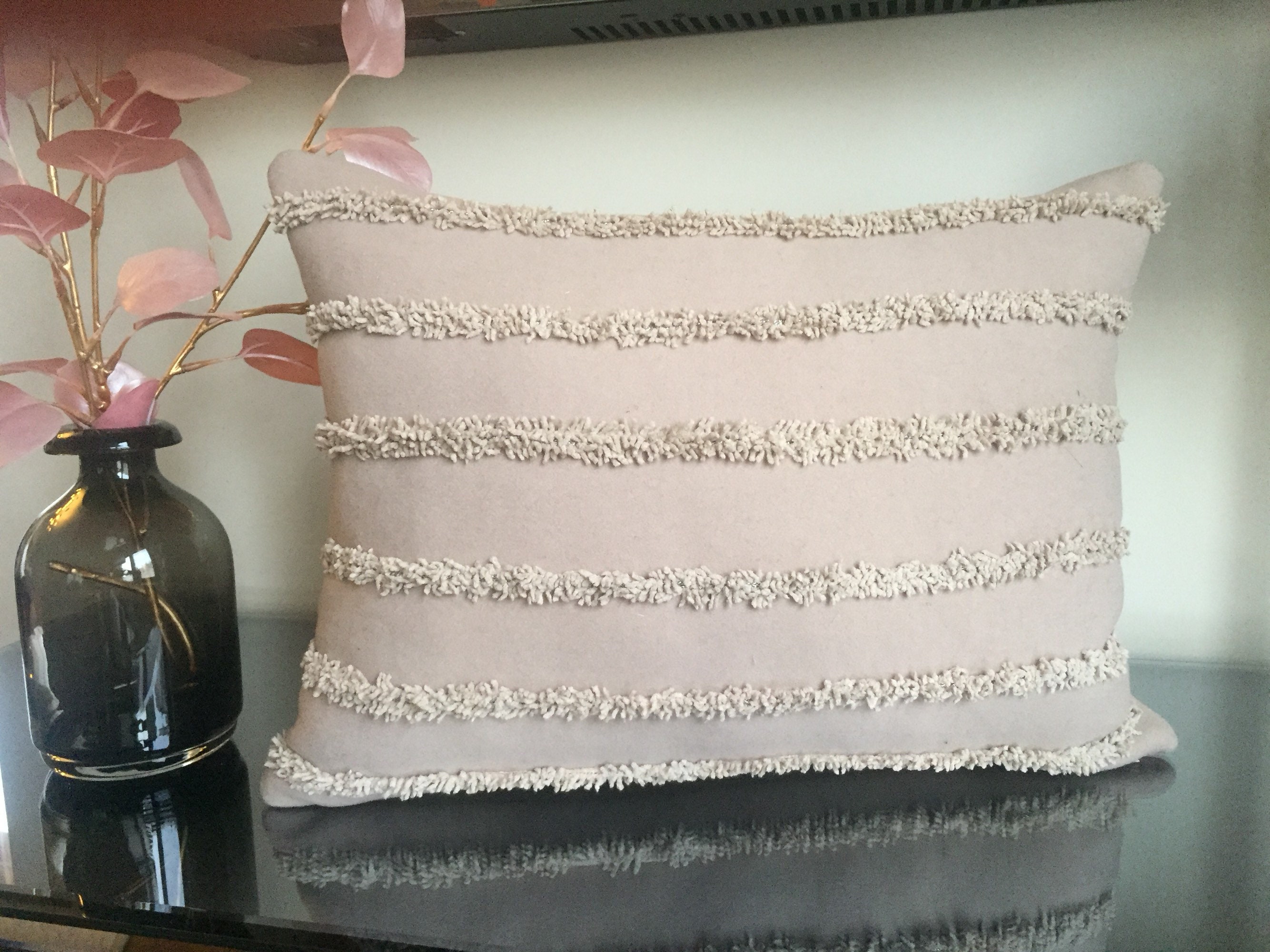 Beige Striped Tassels Wool Decorative Pillow Etsy