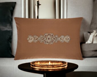 Brown  decorative pillow cover with crystal stone details,Cushion,Throw pillow,gifts for her,home decor