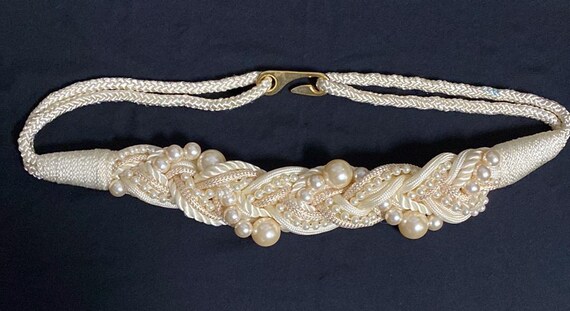 Vintage 90s Ivory Pearl Woven Satin Belt - Etsy Canada display picture 3