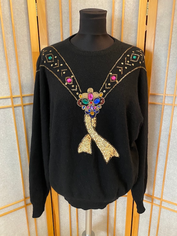 Women's Vintage 90s Embellished Angora Sweater - image 1