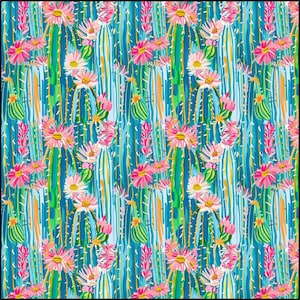 Preppy Cactus - Cacti - Floral - Pink Green Orange Blue - Colorful Fabric By the Yard - Cotton