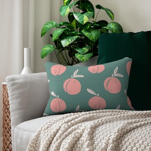 Peachy Vibes Peach and Teal Green Pattern Lumbar Pillow, Home Decor, Couch Cushion, Gift for Her, Living Room Decor, Accent Pillow