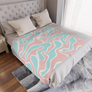 Coral and Teal Abstract Minky Blanket, Cozy Bedroom Throw, Soft Nursery Decor, Kids Gift, Beachy Home Accent, Birthday Present
