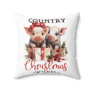 Country Christmas Wishes Pig Piggy Presents Winter Square Pillow - Indoor Pillow - Living Room - Dorm - Bedroom - Decor - Home Decor - Gift