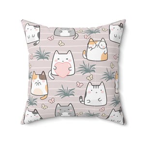 Kawaii Cat Cartoon Square Pillow - Indoor Pillow - Living Room - Dorm Room - Bedroom - Decor - Home Decor - Gift