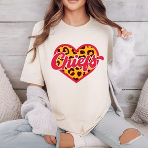 Chiefs KC Football - Leopard Print Heart - Unisex Tee - Shirt - Graphic Tee - Casual - Gift