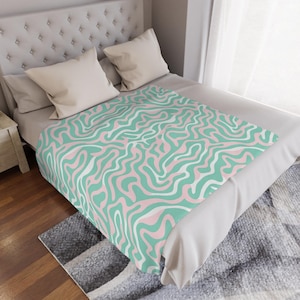 Mint and Coral Abstract Minky Blanket, Cozy Bedroom Throw, Soft Nursery Decor, Kids Gift, Beachy Home Accent, Birthday Present