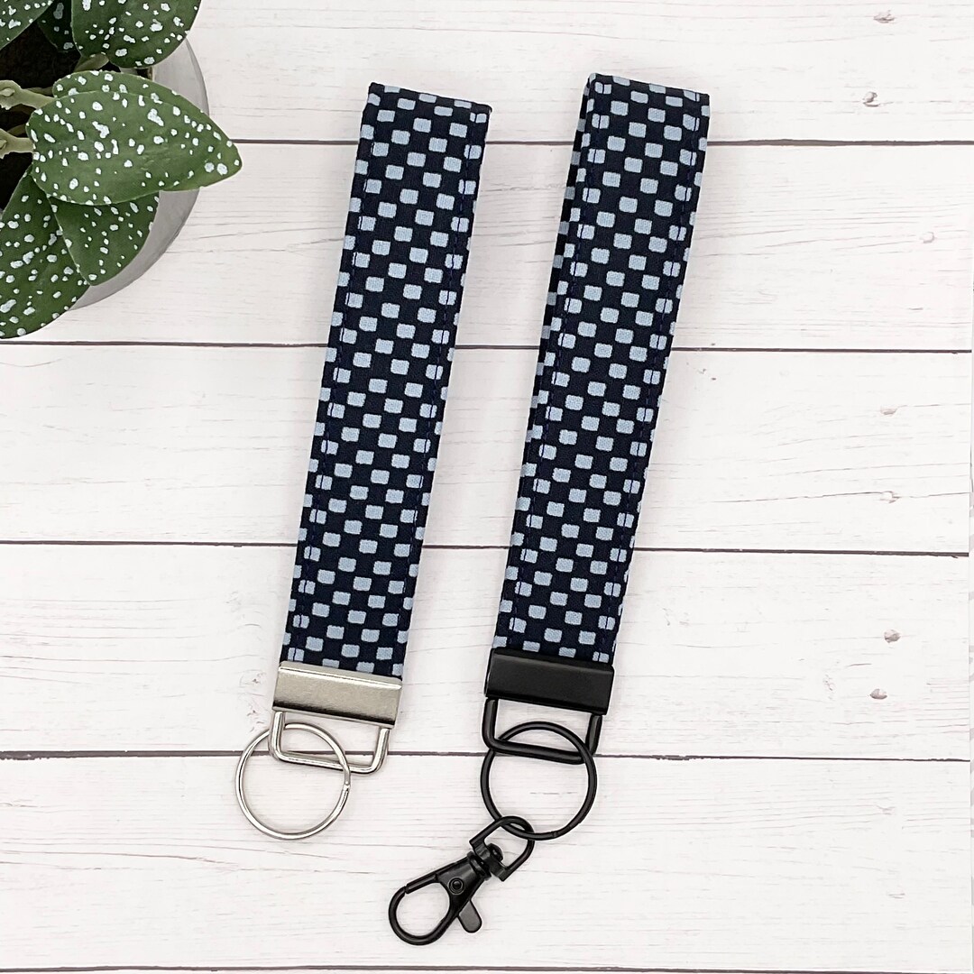 Navy Blue Keychain Wristlet Checkered Keychain Strap Wrist Lanyard