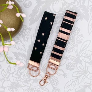 Floral Cotton Keychain Wristlet, Rose Gold Hardware