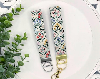 Rifle Paper Co Floral Fabric Keychain Wristlet, Cotton Key Fob