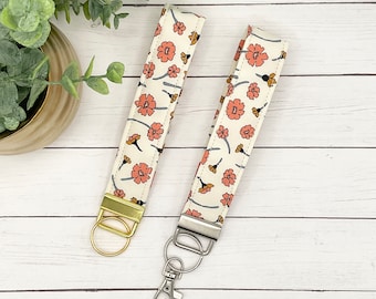 Floral Cotton Keychain Wristlet | Fabric Key Fob Lanyard