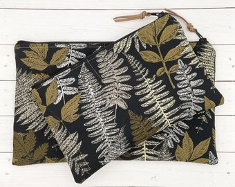 Zipper Pouch, Handmade Makeup Bag, Botanical Ferns, Nature Inspired, Cosmetic Bag Set, Pencil Case, Travel Kit