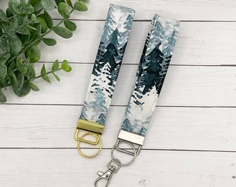 Keychain Wristlet, Keychain Strap, Key Fob, Trees, Wrist Lanyard, Fabric Keychain, Nature Inspired, New Car Accessory, Outdoorsy