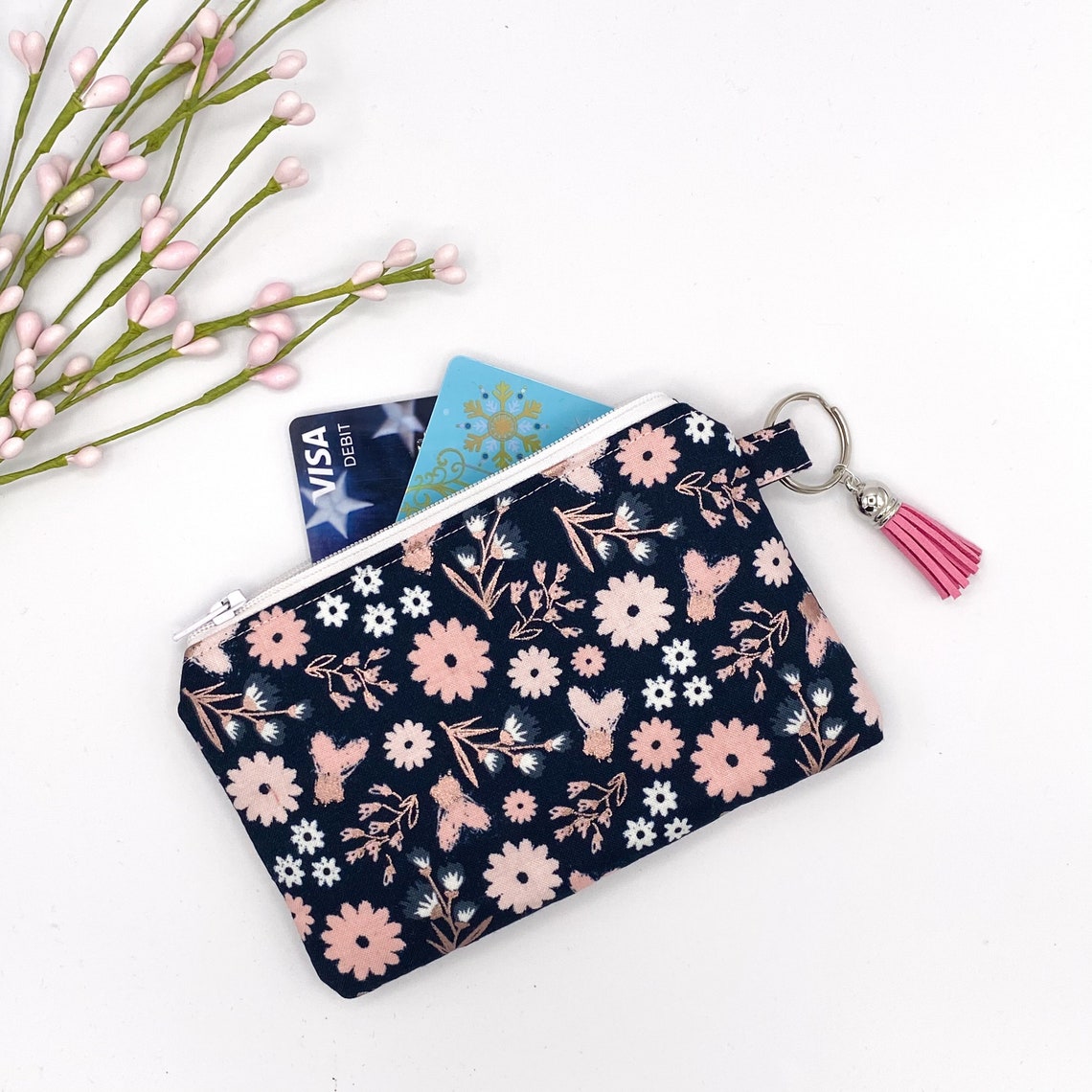 Floral Keychain Wallet Wristlet Wallet Keychain Wristlet Etsy