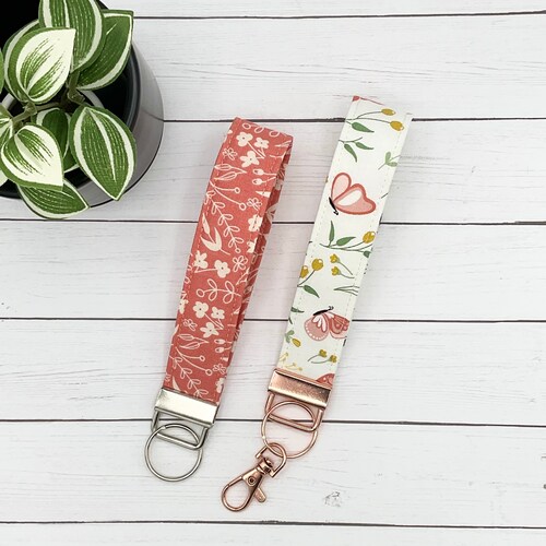 Butterfly Floral Keychain Wristlet Keychain Strap Wrist Etsy
