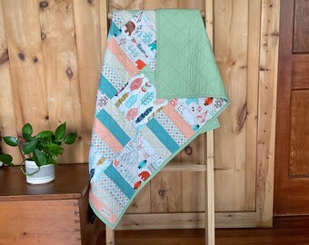 Wilderness Baby Quilt, Infant Blanket, Baby Shower Gift, Nursery Decor, Woodland Animals