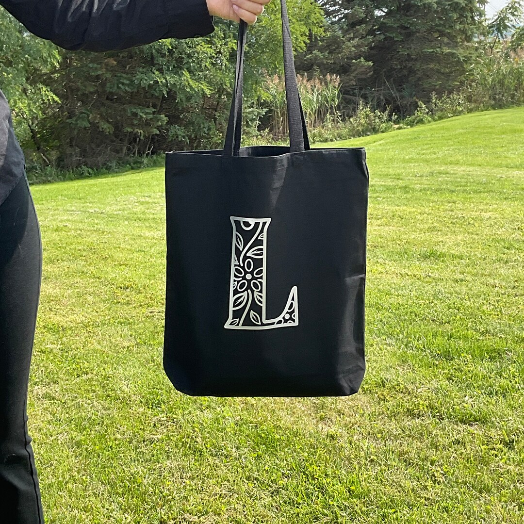 Custom Made Tote Bag Canvas Tote First Initial Monogram Etsy