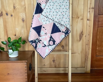 Triangle Baby Quilt, Floral Toddler Blanket, Baby Shower Gift