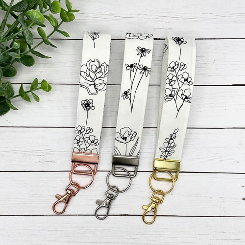 Butterfly Floral Keychain Wristlet Keychain Strap Wrist Etsy