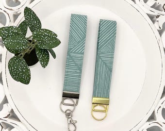 Sage Green Floral Fabric Keychain Wristlet, Teacher Gift