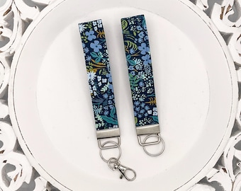 Floral Fabric Keychain Wristlet, Rifle Paper Co Cotton Lanyard