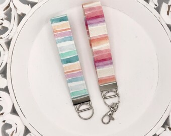 Watercolor Fabric Keychain Wristlet, Keychain Strap, Wrist Lanyard, Key fob