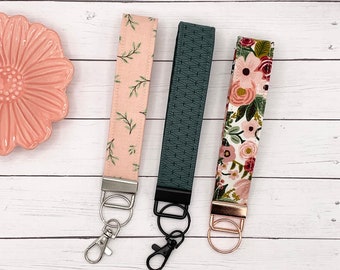 Floral Cotton Keychain Wristlet, Key Fob Strap